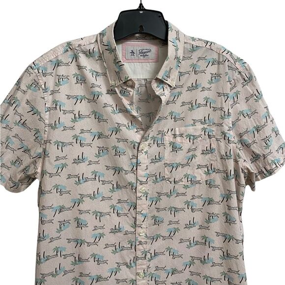 Original Penguin Animal Jungle Button Up Shirt Men's Size L Pink Preppy Summer - Picture 3 of 16